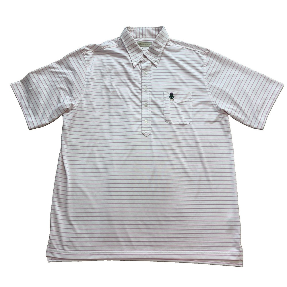 Donald Ross Polo Mens White Pink Stripes Short Sleeve Shirt Size XL Preppy